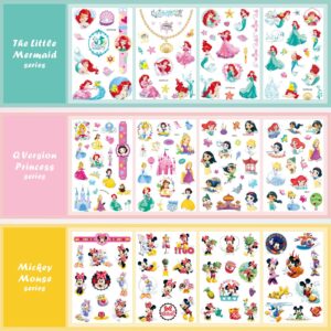 Princess Tattoos Kids, ACSAUMMY 40 Sheet Cartoon Tattoos Party Favor Set for Girls Boys 9 Cute Princess Series Temporary Tattoo Stickers Mickey Mouse Tattoo Stickers for Kids Party Decor Supply