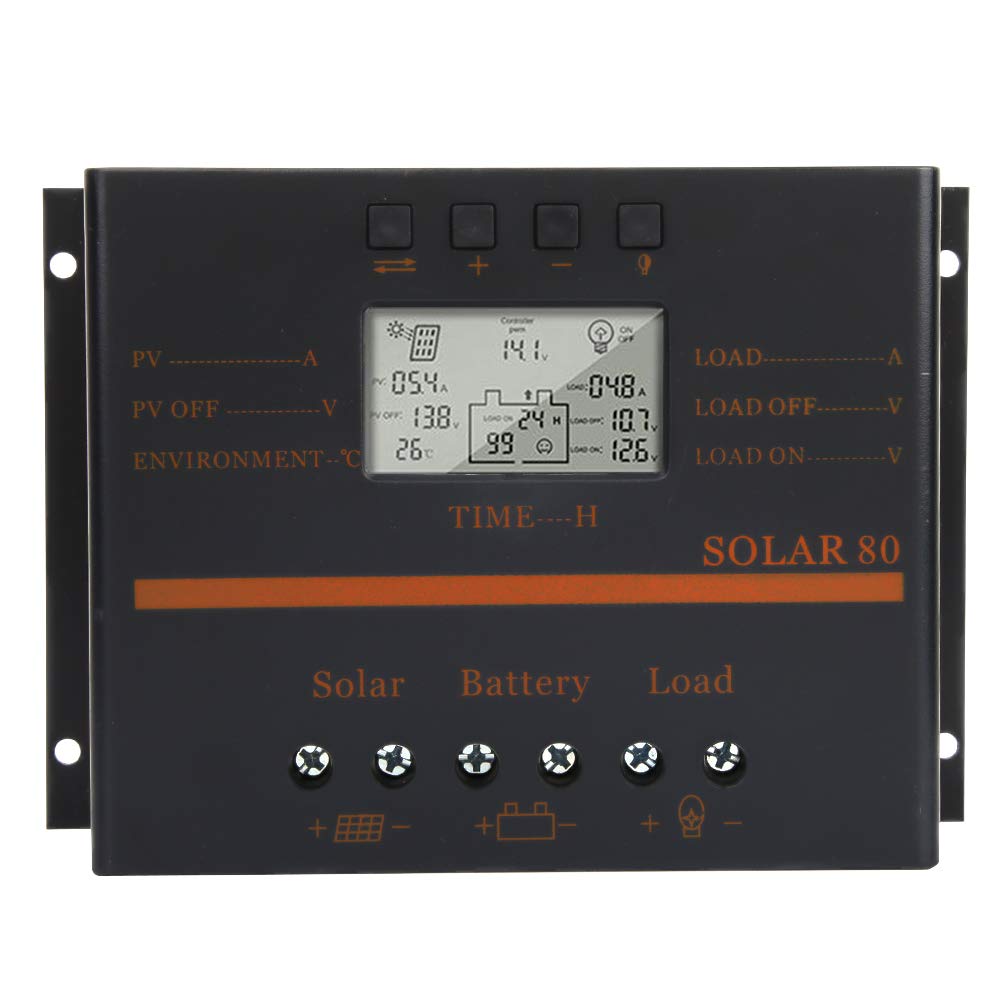 12V 24V Auto 80A Solar , Energy Controllers Solar Wind Power Controller Solar Panel Battery Intelligent Regulator LCD Display Solar Panel Controller with USB 5V Charging Interface