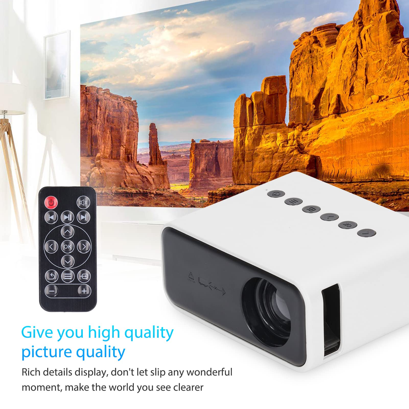 Mini Projector, Portable Multimedia Home Theater Movie Projector Micro Mobile Phone Same Screen 1080P Full HD Projector for Laptop TV Phone Tablet(White US Plug)