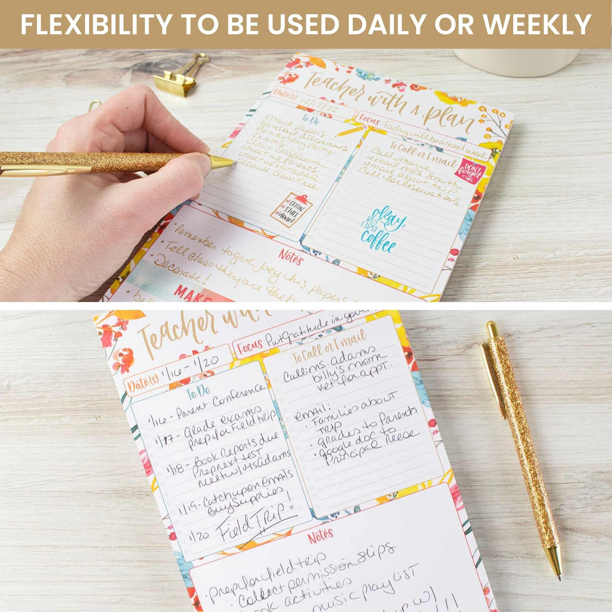 bloom daily planners Teacher To-Do List Daily Planning Pad - Teacher Appreciation Gift & Task Productivity Organizer - School Tear-Off Notepad for Classroom or Homeschool (6” x 9”) - Happy Blooms