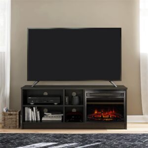 Ameriwood Home Noble TV Stand with Electric Fireplace Insert and 4 Shelves, 65”, Black Oak