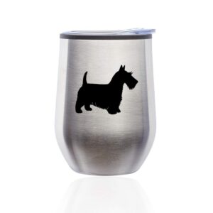 stemless wine tumbler coffee travel mug glass with lid scottie scottish terrier (silver)