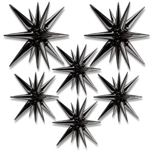 blingabc star foil balloons black explosion 6pcs 14 point cone balloons magic starburst balloons large for wedding anniversary backdrop birthday party decorations(27 & 22 inch)