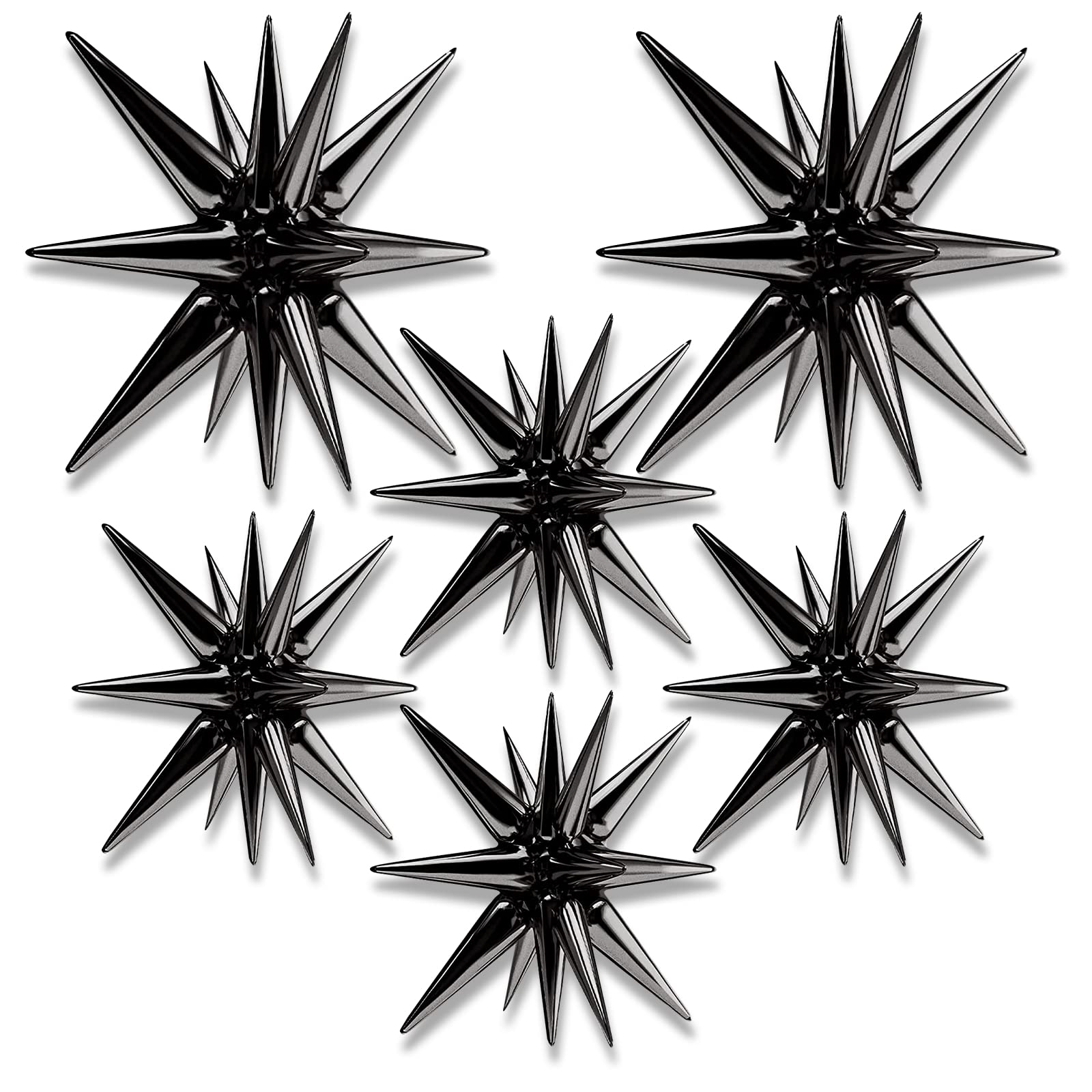 BlingABC Star Foil Balloons Black Explosion 6PCS 14 Point Cone Balloons Magic Starburst Balloons Large for Wedding Anniversary Backdrop Birthday Party Decorations(27 & 22 inch)