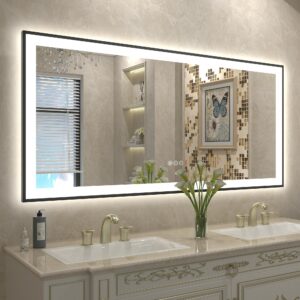 charmor 60x28 led mirror for bathroom, large framed lighted mirror for wall, dimmable, anti-fog (backlit and front lighted)