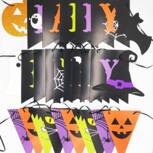 JKQ Colorful Halloween Happy Birthday Banner and Halloween Pattern Pennant Banner Halloween Birthday Paper Bunting Banner with Pumpkin Ghost Halloween Boys Girls Birthday Baby Shower Party Decorations