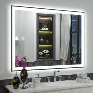 charmor 40x32 led lighted bathroom mirror, dimmable framed vanity mirror with lights, backlit and front lighted mirror for wall, anti-fog(horizontal/vertical)