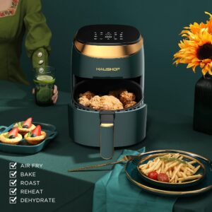 HAUSHOF Air Fryer, 4.2 Quart Compact Small Oven with 9 Cooking Functions, Nonstick Stainless Steel & Dishwasher-Safe, No-Oil Air Fry, Roast, Bake, Reheat, Fit for 1-4 People (Green)