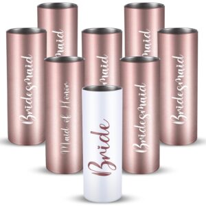 8 pack bridesmaid skinny tumbler 20 oz bride bridesmaid wine tumblers stainless steel maid of honor champagne flute mugs bridesmaid proposal gifts for engagement wedding bachelorette party supplies