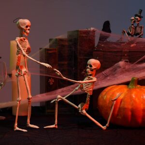 Skeleton Halloween Decoration, 3 Packs 16" Posable Halloween Skeletons, Full Body Posable Joints Skeletons for Halloween Hanging Skeleton Decoration, Haunted House, Graveyard Decorations