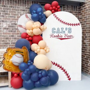 teddyparty baseball balloon arch garland, red nude and navy blue balloon garland kit birthday party for boy sports balloons gender reveal decoration