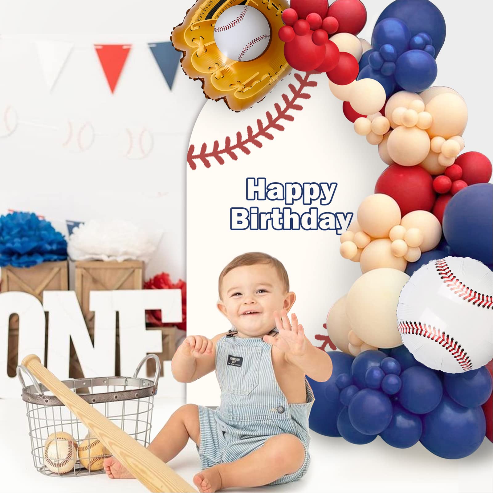 Teddyparty Baseball Balloon Arch Garland, Red Nude and Navy Blue Balloon Garland Kit Birthday Party for Boy Sports Balloons Gender Reveal Decoration