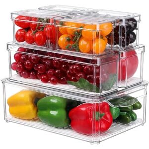 pure future 7 pack refrigerator organizer bins stackable with lids, fridge organizers and storage clear, bpa free kitchen and pantry organization, food storage containers for fruits & vegetables1