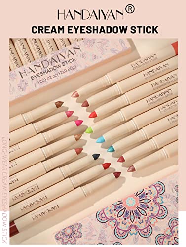 BestLand 12 Pcs Cream Eyeshadow Stick Set Matte Shimmer Rainbow Earth Colors Highly Pigmented Long Lasting Waterproof Eye Shadow stick Eye Liner Makeup with Pencil Sharpener (Set B)