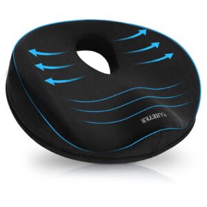 saheyer donut pillow for tailbone pain relief and hemorrhoids, memory foam donut cushion for sciatica nerve, seat cushion butt pillow for men women at home office chair car long sitting comfort, black