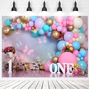 First Birthday Backdrop for Girl 1st One Year Old First Birthday Cake Smash Decor Backdrop Photo Studio Photography Background Photoshoot(7x5ft)