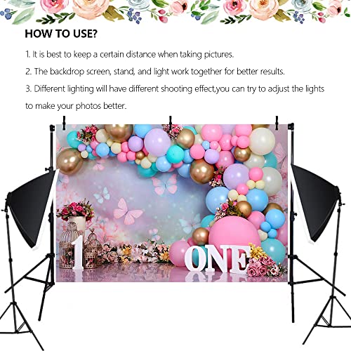 First Birthday Backdrop for Girl 1st One Year Old First Birthday Cake Smash Decor Backdrop Photo Studio Photography Background Photoshoot(7x5ft)