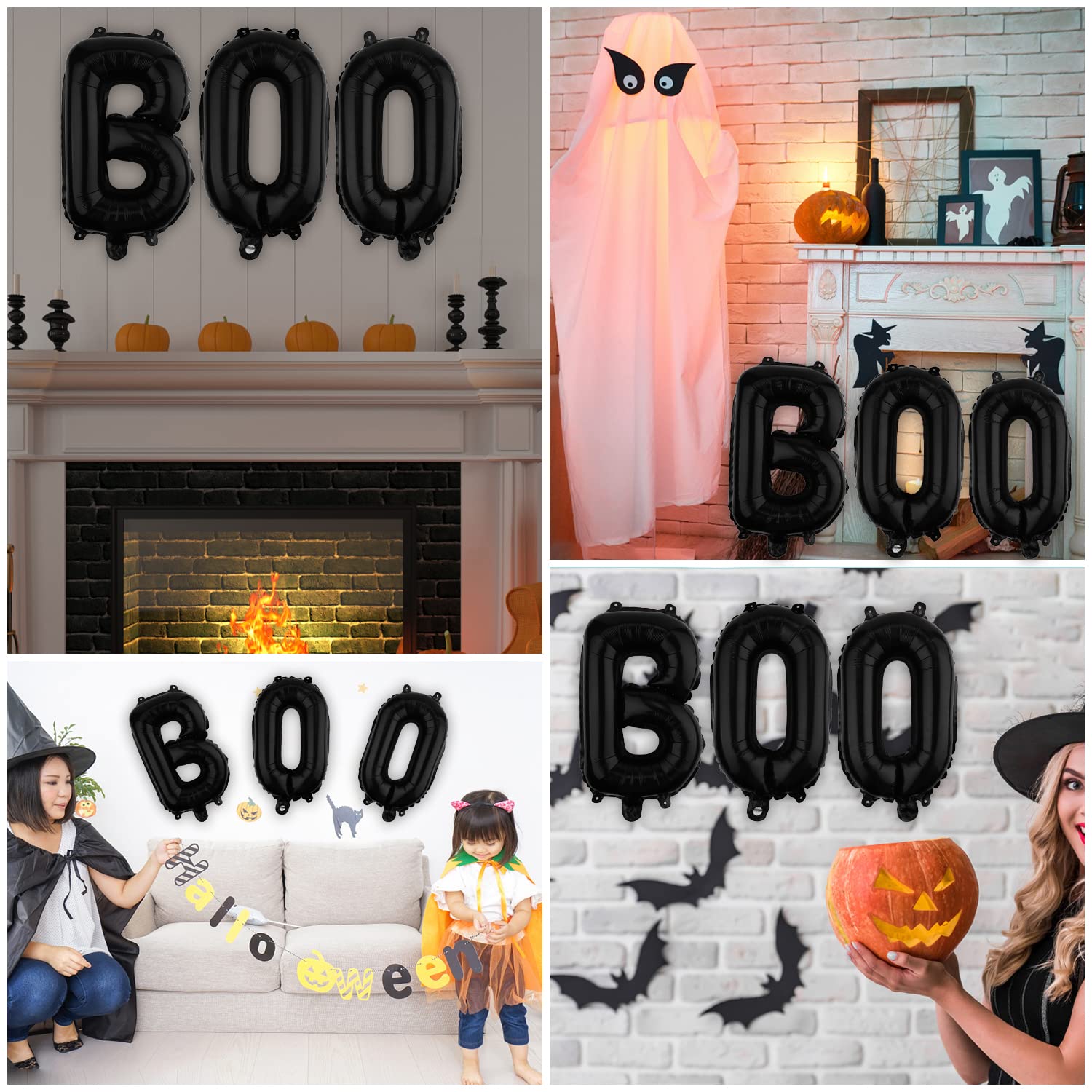 AIEX 16inch Halloween Boo Balloons, Halloween Aluminum Foil Balloon Halloween Party Balloons Decorations, with Hanging Holes (Black)