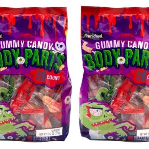 Frankford Candy Gummy Body Parts Halloween Candy, 100 Count of Individually Wrapped Parts including Eyeballs, Fingers, Legs, Brains, and Ears. Trick or Treaters Halloween Night Candy