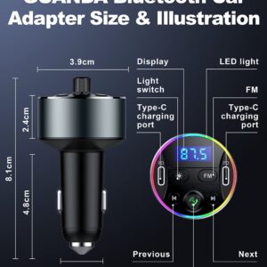 Dual PD 40W Type-C USB Car Charger Bluetooth Car Adapter Bluetooth 5.3 FM Transmitter for Car with Microphone & HiFi Sound MP3 Music Player Radio Audio Receiver Support Hands-Free Calling