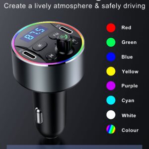 Dual PD 40W Type-C USB Car Charger Bluetooth Car Adapter Bluetooth 5.3 FM Transmitter for Car with Microphone & HiFi Sound MP3 Music Player Radio Audio Receiver Support Hands-Free Calling