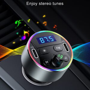 Dual PD 40W Type-C USB Car Charger Bluetooth Car Adapter Bluetooth 5.3 FM Transmitter for Car with Microphone & HiFi Sound MP3 Music Player Radio Audio Receiver Support Hands-Free Calling