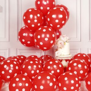 SULALABOO 63PCS Red Polka Dot Balloons 12 Inch Latex Helium Round Party Balloons Kit for Birthday Party Decorations