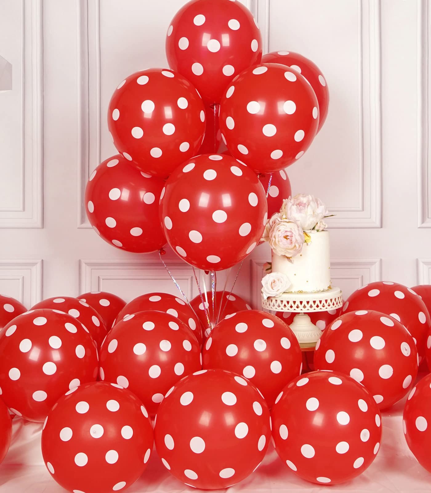 SULALABOO 63PCS Red Polka Dot Balloons 12 Inch Latex Helium Round Party Balloons Kit for Birthday Party Decorations