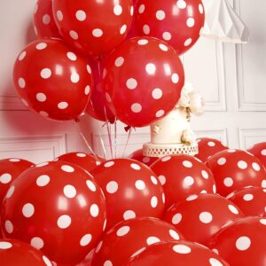 SULALABOO 63PCS Red Polka Dot Balloons 12 Inch Latex Helium Round Party Balloons Kit for Birthday Party Decorations