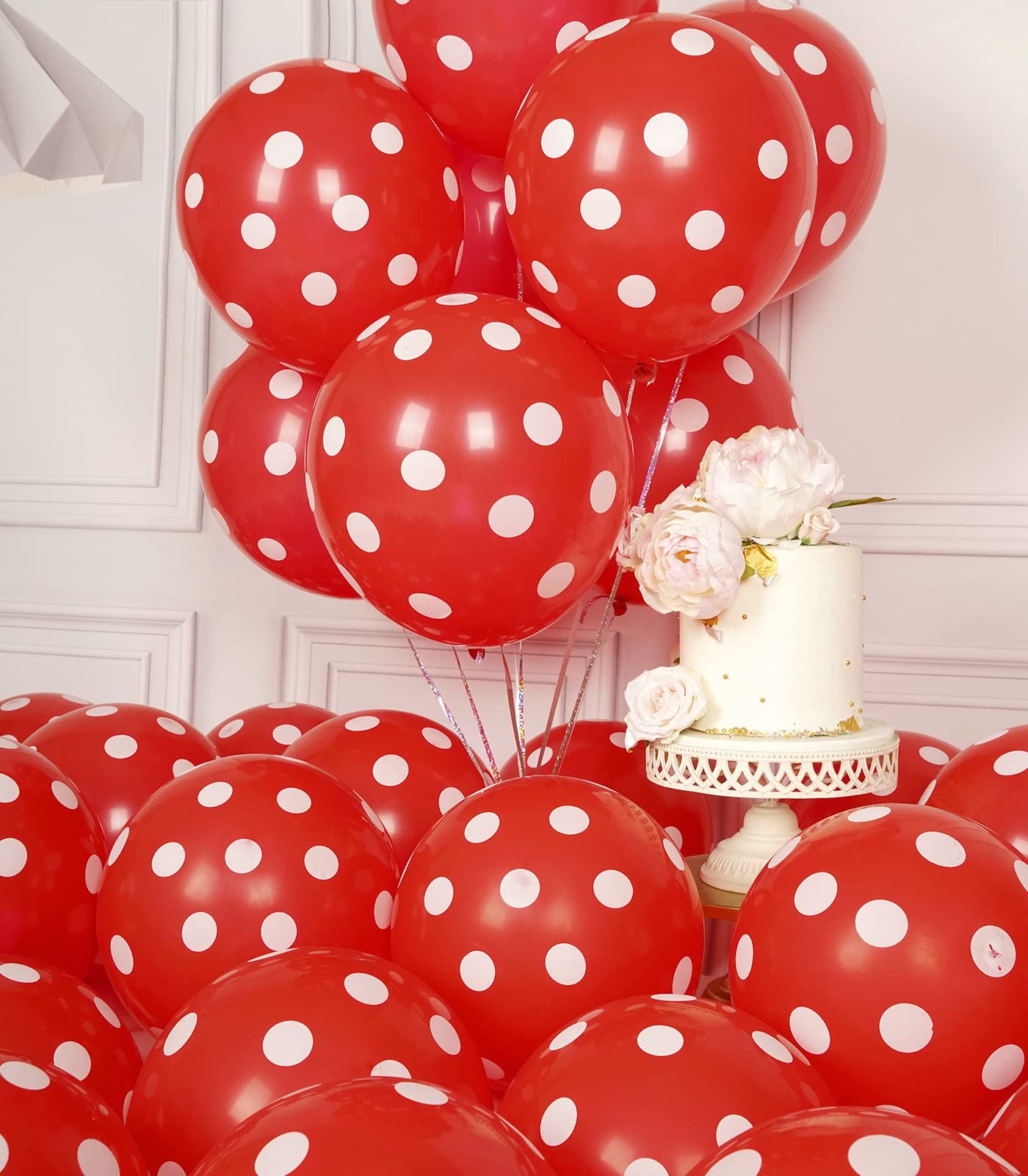 SULALABOO 63PCS Red Polka Dot Balloons 12 Inch Latex Helium Round Party Balloons Kit for Birthday Party Decorations