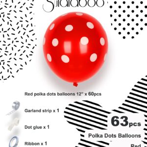 SULALABOO 63PCS Red Polka Dot Balloons 12 Inch Latex Helium Round Party Balloons Kit for Birthday Party Decorations