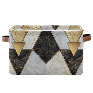 modern marbling gold black white marble geometric triangle granite 1 pc rectangle storage basket collapsible fabric with leather handles bag organizer clothes for home bedroom 15 x 11 x 9.5 in