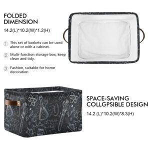 White Science Lab Objects Doodles on Chalkboard 1 PC Rectangle Storage Basket Collapsible Fabric with Leather Handles Bag Organizer Clothes for Home Bedroom 15 x 11 x 9.5 in