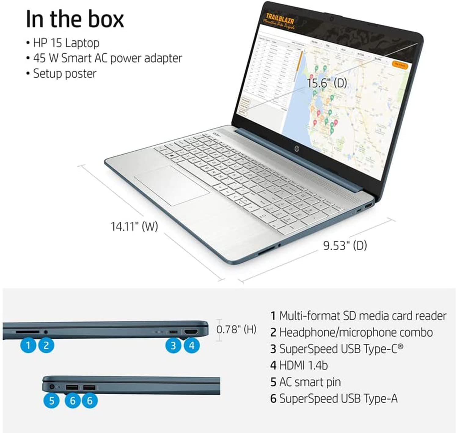 HP 2022 15.6" FHD Laptop Computer, AMD Ryzen 5-5500U Processor(Beats Intel i7-1065G7), 32GB RAM, 1TB PCIe SSD, AMD Radeon Graphics, HD Webcam, Bluetooth, Wi-fi, Win 11, Blue, 32GB USB Card