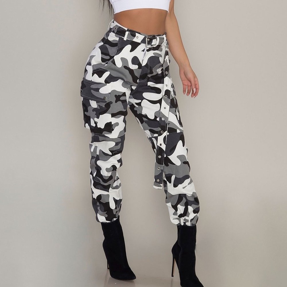 Pants Camo Pants Cargo Military Camouflage Casual Trousers Combat Womens Pants Womens Denim with Pockets,White