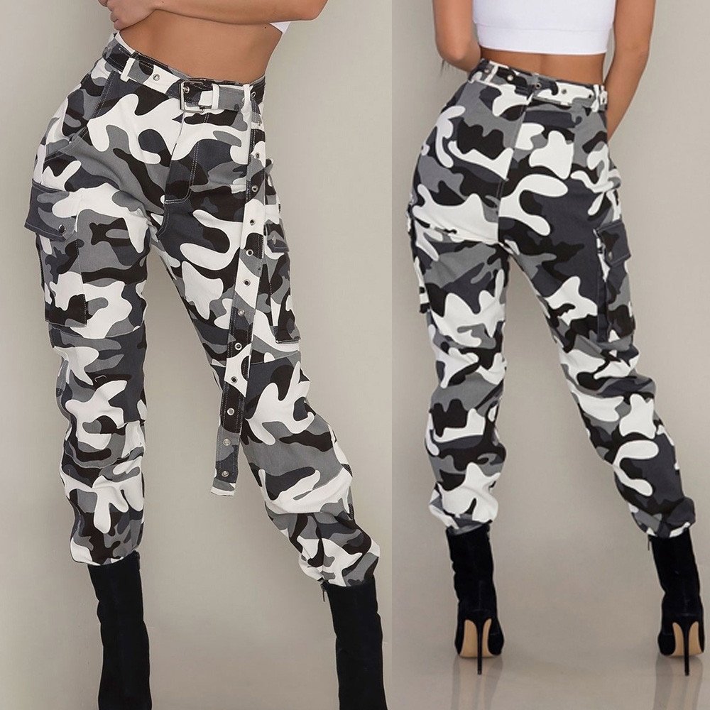 Pants Camo Pants Cargo Military Camouflage Casual Trousers Combat Womens Pants Womens Denim with Pockets,White