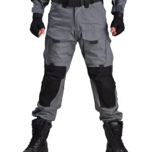 HAN·WILD Men's Combat Pants Tactical Military Pant with Knee Pads Airsoft Hiking Trousers Gray