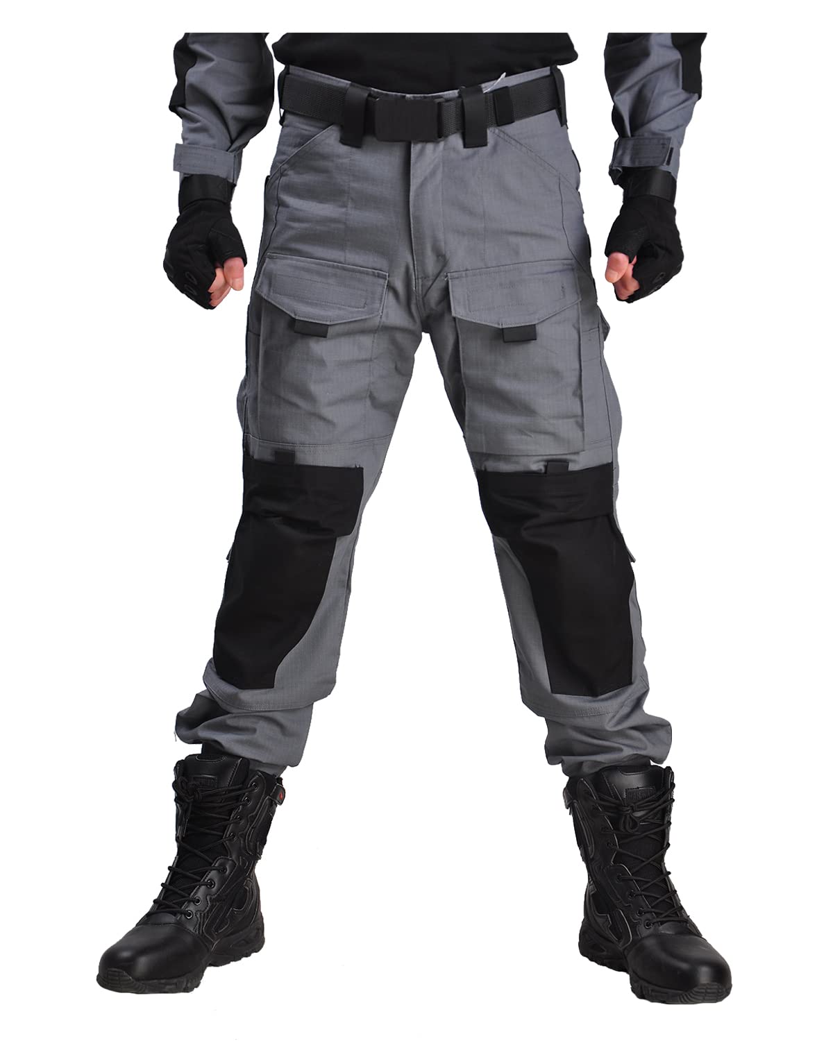 HAN·WILD Men's Combat Pants Tactical Military Pant with Knee Pads Airsoft Hiking Trousers Gray