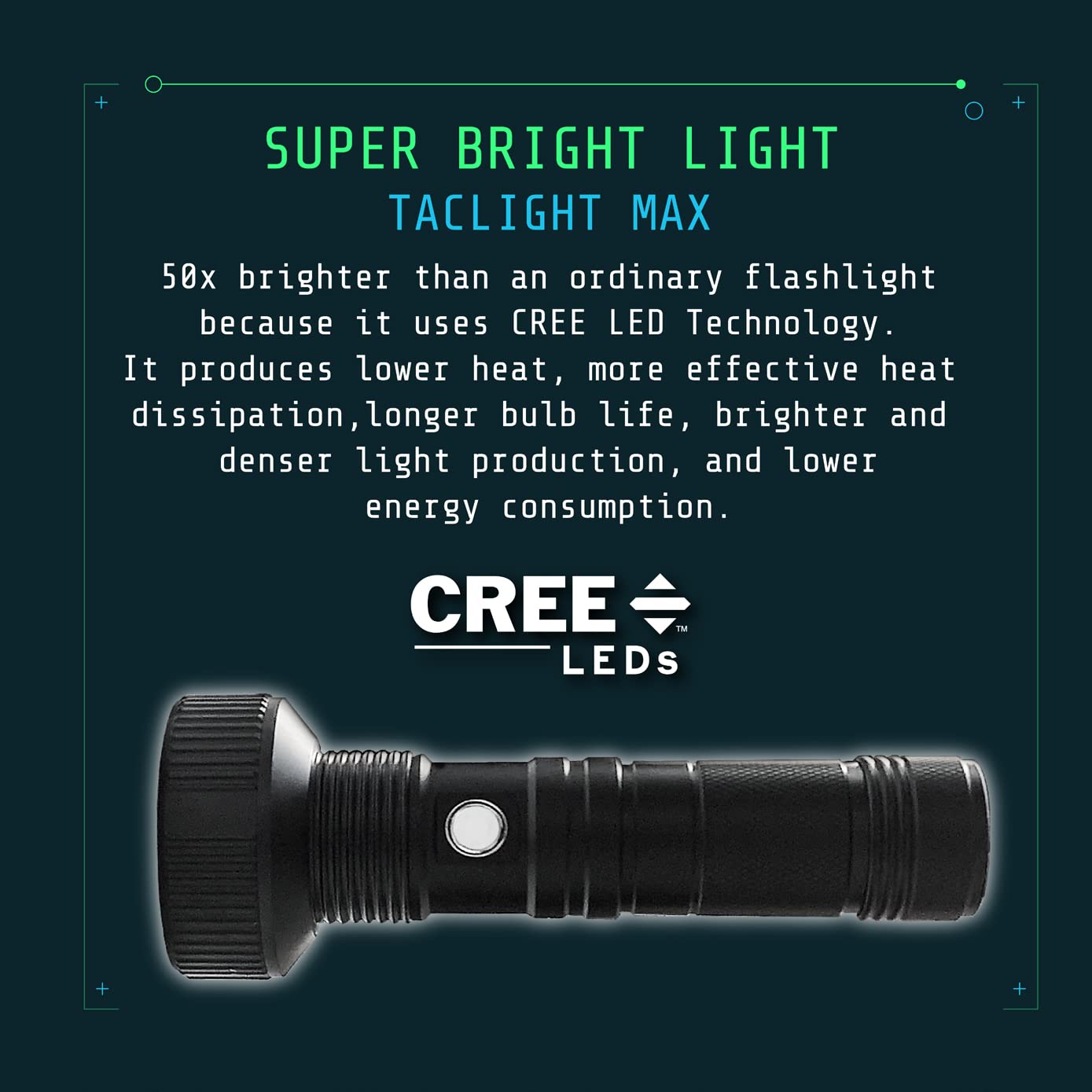 Taclight Max LED Rechargeable Flashlight - High Lumen, Ultra Bright, Flash Light - 7000 Kelvin Cree Tactical Flash Light – Compact Flashlights for Camping, Hunting, Home, Survival, Emergencies