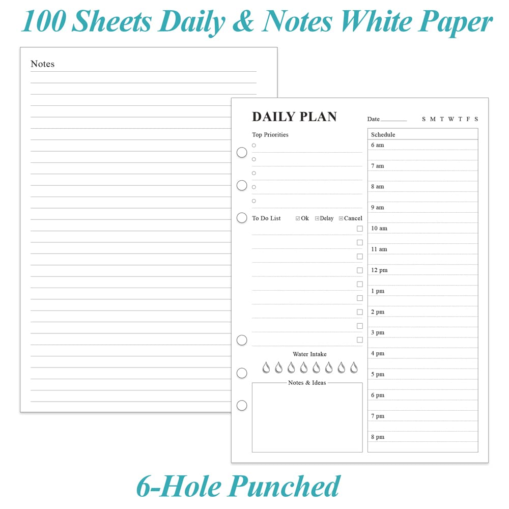 ZGMJ Undated Daily Planner Refill - A5 Day Planner Insect To Do List, 100 Sheets/200 Pages Planner and Lined Refill, 6-Hole Punched, 100 gsm White Paper, 5.8'' x 8.3''