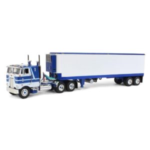 peterbilt 352 coe 86" sleeper cab and vintage 40' refrigerated trailer surf blue and white 1/64 diecast model by dcp/first gear 60-1298