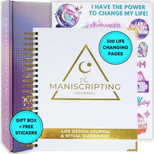 maniscripting journal: 90 day journal, guided prompts, daily planner, manifestation journal, gratitude, mindfulness, self love, happiness, wealth, weekly habit tracker, journal for women, undated.