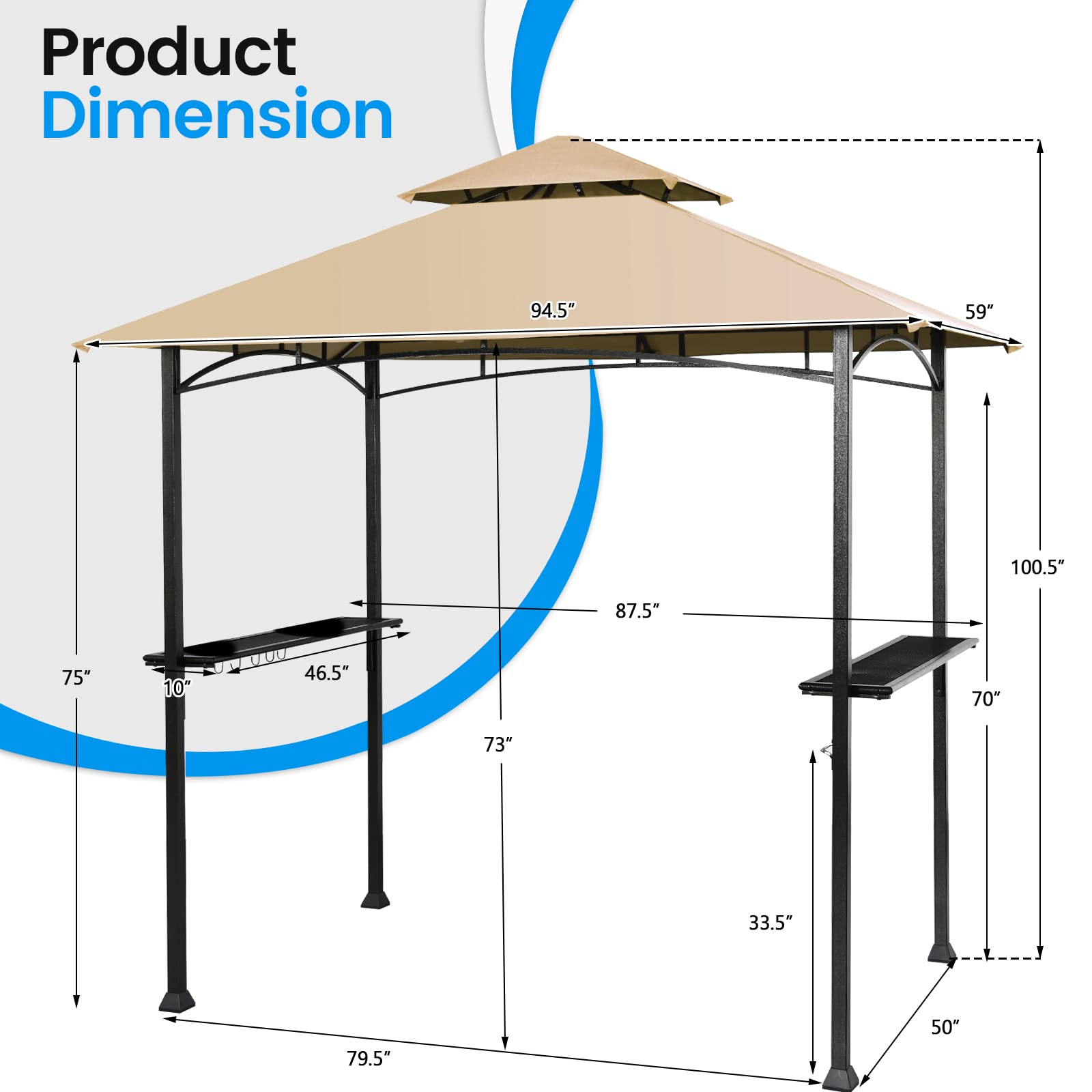 Giantex Grill Gazebo, 8ft x 5ft Grill Station with Canopy, Heavy Duty Steel Frame, 2 Side Shelves, 5 Hooks, 8 Ground Stakes, Outdoor Grill Shelter Barbecue Tent for Backyard Patio Camping (Beige)