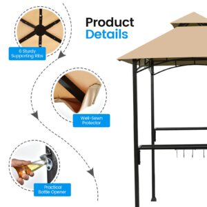 Giantex Grill Gazebo, 8ft x 5ft Grill Station with Canopy, Heavy Duty Steel Frame, 2 Side Shelves, 5 Hooks, 8 Ground Stakes, Outdoor Grill Shelter Barbecue Tent for Backyard Patio Camping (Beige)