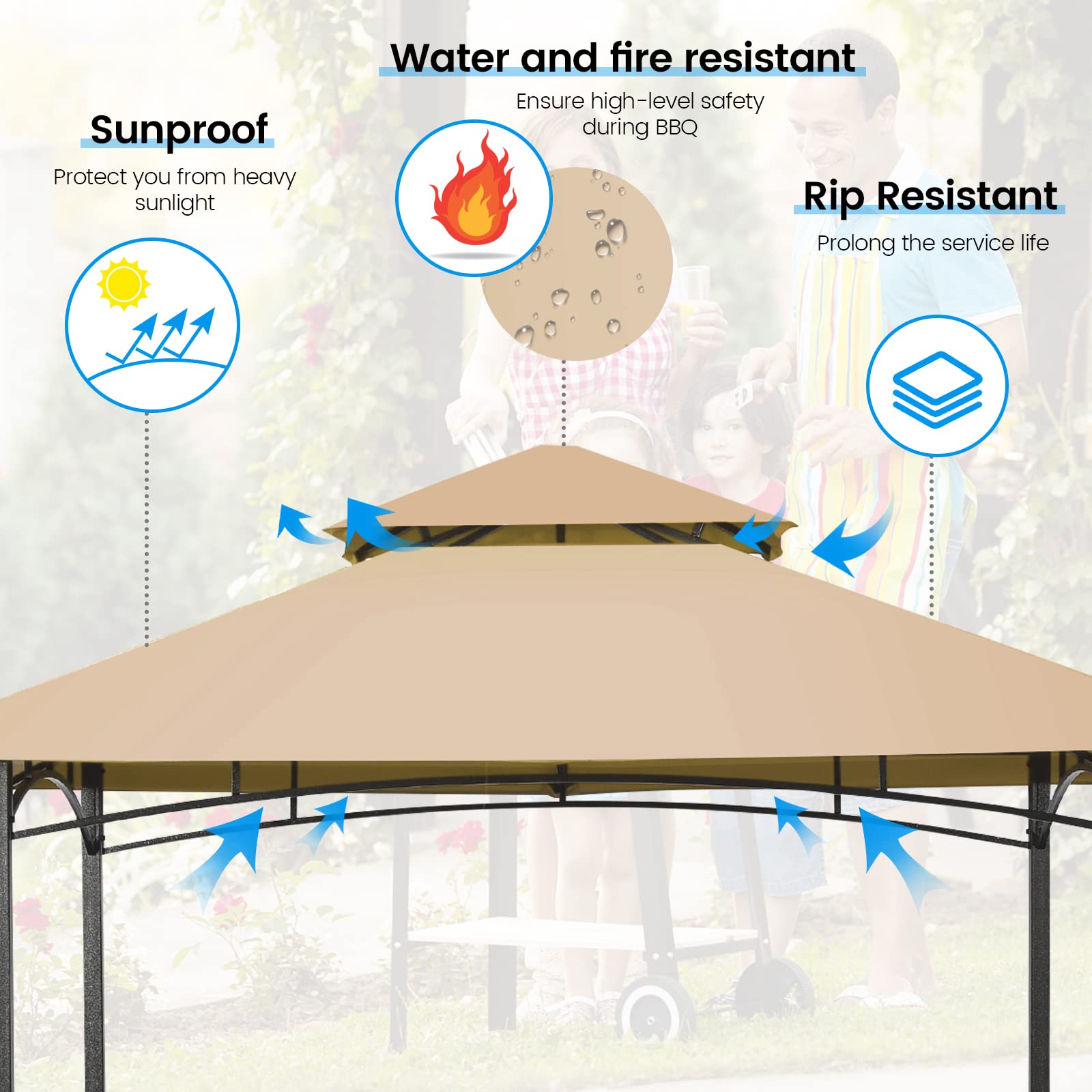 Giantex Grill Gazebo, 8ft x 5ft Grill Station with Canopy, Heavy Duty Steel Frame, 2 Side Shelves, 5 Hooks, 8 Ground Stakes, Outdoor Grill Shelter Barbecue Tent for Backyard Patio Camping (Beige)