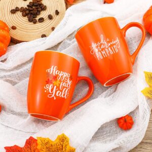 Funtery 2 Pcs Fall Autumn Coffee Mugs Pumpkins Mugs Cups Happy Fall Y'all Coffee Mug Good Morning Pumpkin Cup Camp Mug Campfire Mug Thanksgiving Ceramic Cup for Home Women Men Mom Dad (Orange)