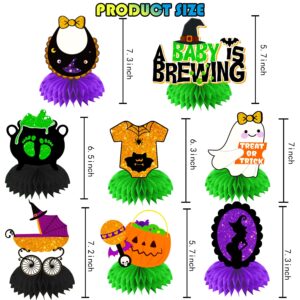 8pcs A Baby is Brewing Halloween Table Centerpiece, A Baby is Brewing Baby Shower Decorations Black Purple Ghost Witch Halloween Honeycomb Centerpieces for Gender Reveal Baptism Party cocomigo