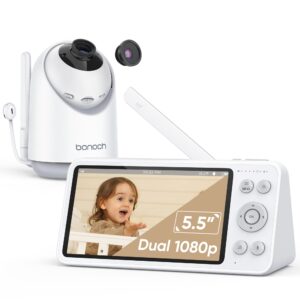 bonoch video baby monitor no wifi, local storage+playback, 1080p hd camera&display, baby monitor with camera and audio, 7800mah, 1800ft range, motion&sound detection, hack-proof, additional 110° lens
