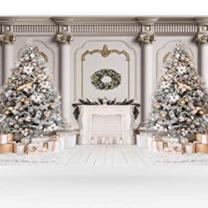 Kate 10×10ft (3×3m) Christmas Tree Photo Backdrop Xmas Palace Classic Indoor White Fireplace Gifts Decoration Photography Background for Christmas New Year Photographer Studio Props