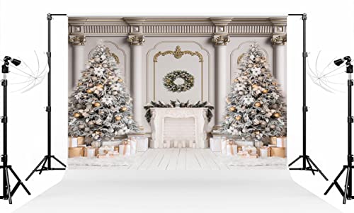 Kate 10×10ft (3×3m) Christmas Tree Photo Backdrop Xmas Palace Classic Indoor White Fireplace Gifts Decoration Photography Background for Christmas New Year Photographer Studio Props